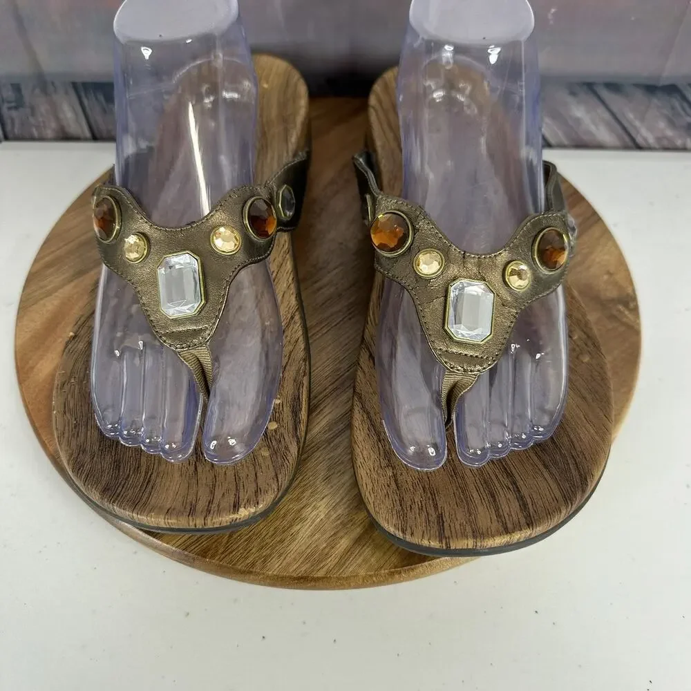 Vionic Sandal‎ Womens 11 Brown Eve Beaded Orthoheel Comfort Cushion Bronze